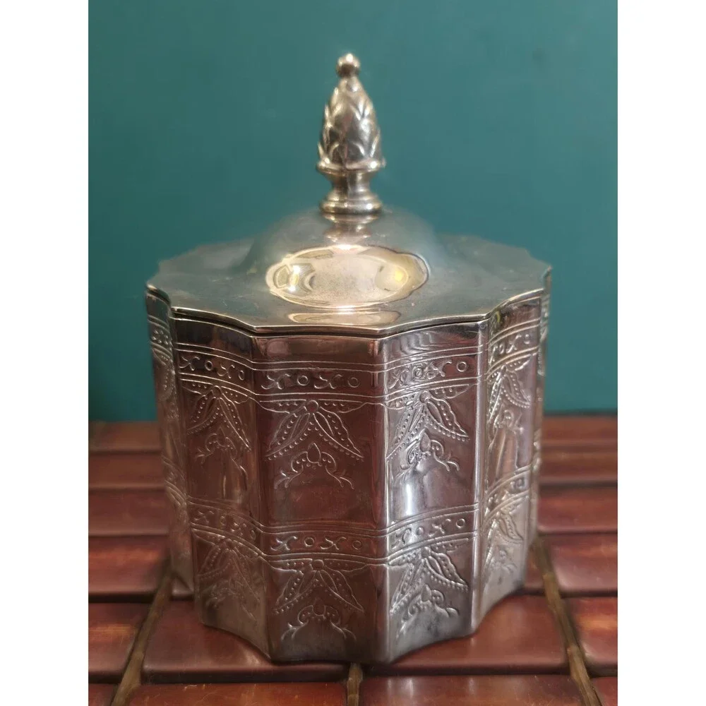 Vintage Godinger Silver Plate Scalloped Oval Lidded Trinket Box Asparagus Finial